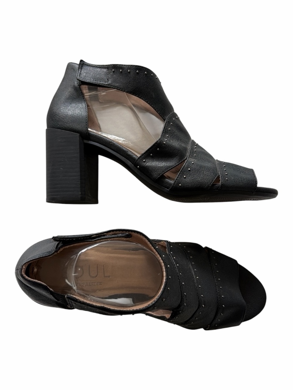 Black Leather Sandals | Soul Naturalizer "Christina" Block Heeled Sz 10